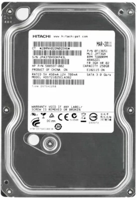 Hard Drive Hitachi HDS721025CLA382 7200U/Min 250GB 8MB Cache SATA II 3.5 " Inch - Image 1 of 4