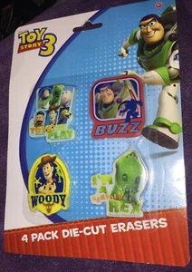 Paquete de 4 borradores troquelados Disney Toy Story 3 nuevos raros - zumbido - leñoso - rex - Imagen 1 de 3