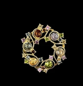 Vintage Monet Multi Colored Rhinestone Brooch 2” - Picture 1 of 5