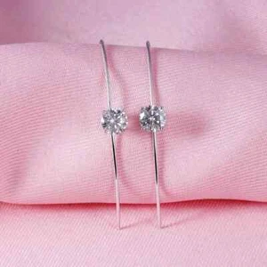 Dangle Drop Sterling Silver Solitaire Moissanite Round Cut Wedding Earrings - Picture 1 of 4