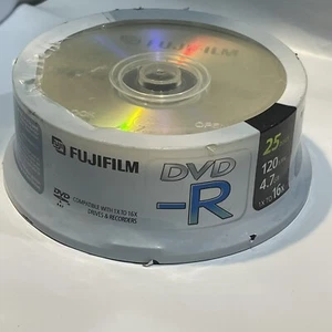 Fujifilm DVD-R 16X 4.7GB 120 Min. 25 Pack Blank DVD's 25 Spindle Cake Stack - Picture 1 of 3