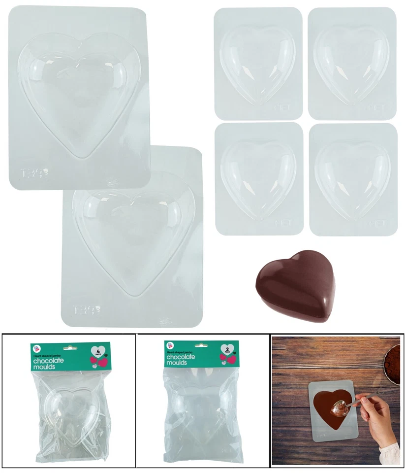 Jumbo Heart Shaped Plastic Chocolate Moulds Icing Valentines Day Party Supplies - Image 1 of 1