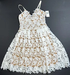 R Wish 4 U White Floral Crochet Lace Nude Lined Fit Flare A-Line Dress 5/6 NEW - Picture 1 of 12