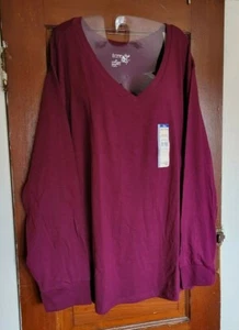 NUEVO CON ETIQUETAS TERRA & SKY Mujer 5X 32W-34W Púrpura Manga Larga Cuello en V Camisa Semi Ajustada - Imagen 1 de 4