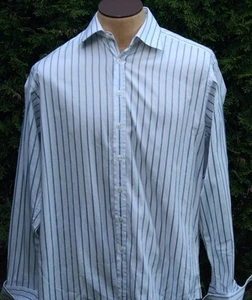 Men's Burberry London White Shirt with Teal Stripes Size 16.5 EUR 42 French Cuff - Picture 1 of 7