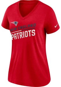 NIKE NEW ENGLAND PATRIOTS NFL WOMEN'S SLANT RED TRI BLEND V-NECK SHIRT MEDIUM - Picture 1 of 2
