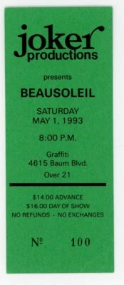 Beausoleil Concert Ticket Graffiti Pittsburgh, PA 1993 - Image 1 of 2