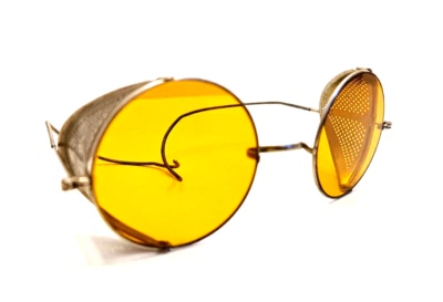 Винтажный 1940-х годов WWII редкая валлийский янтарь мотоциклетные солнцезащитные очки - авиатор паровой панк - Изображение 1 из 4