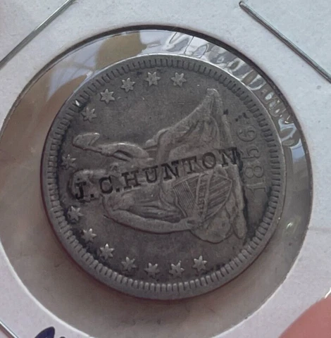 1856 Seated Liberty Quarter - "J. C. Hunton" Counterstamp  bg Cover