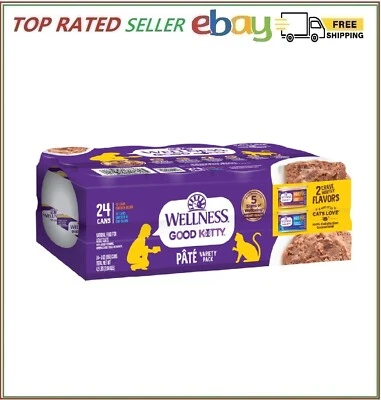 Paquete de variedad de paté de comida húmeda para gatos Wellness Good Kitty, 3 oz, 24 unidades Foto 1 de 4