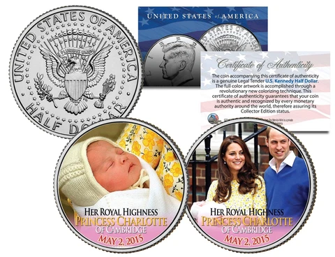 PRINCESS CHARLOTTE of Cambridge 2015 JFK Kennedy Half Dollar US 2-Coin Set BIRTH Cover