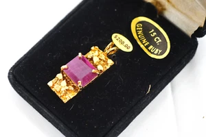 Collana Nikolas 15ct ciondolo rubino vintage tono oro autentico rubino - Foto 1 di 13