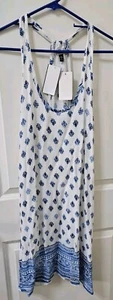 J Valdi Navy & White Floral Tank Dress / Cover-Up Size M Racerback Casual - Picture 1 of 6