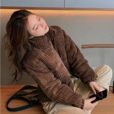 Casaco acolchoado feminino veludo acolchoado Parka retrô inverno quente solto - Imagem 1 de 4