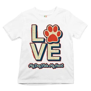 Dog Paw Love Youth T-shirt My Dog Stole My Heart Pet Owner Animal Lover Kids - Picture 1 of 29