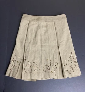 Ann Taylor LOFT Tan Bead Accent Pleated Wool Lined Flare Skirt Size 4p H45 - Picture 1 of 6