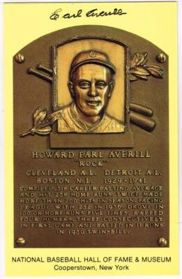 002, Original Autograph PSA/DNA of Earl Averill - 2 on a HOF Plaque Postcard - Image 1 of 3