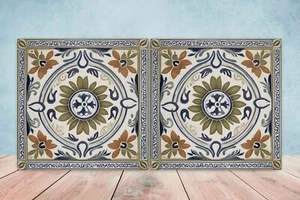 Azulejos de pared de cerámica griega - Juego de 2 azulejos de arte de cerámica para salpicadero de cocina para baño - Imagen 1 de 3