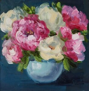 Peony Painting Abstract Flowers in Vase Original Wall Art House Decor Oil Art