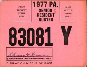 Licencia de caza etiqueta de pavo, etiqueta de ciervo 1977 Pennsylvania - Imagen 1 de 8