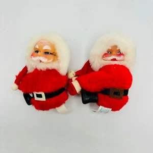 Pair Vintage Santa Claus Clip On Hugger Christmas Ornaments Kitschy Plastic Face - Picture 1 of 4