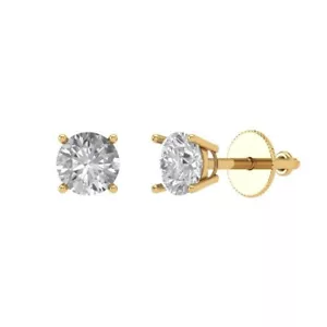 Prong Set 0.5Ct Round Cut Natural JK/I1-I2 Diamond Stud Earrings 18k Yellow Gold - Picture 1 of 12