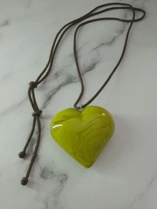 Large Green Glass Heart On A String - Picture 1 of 5