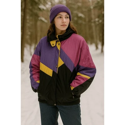 Chaqueta acolchada aislada Otello Pelle de colección años 80 bloque de color talla M de gran tamaño Foto 1 de 4