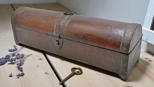 Scatola portamatite mezzo tondo in legno vintage originale vecchia fatta a mano - Foto 1 di 7