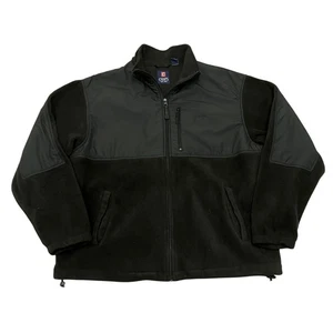 Chaps Fleece Jacket Black Mens XL Full Zip Logo Retro Outdoors Hiking - Picture 1 of 10