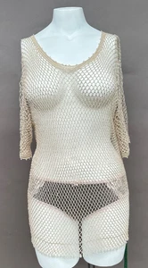 Kathryn Lyndsey Topper 1X Creme Kurzarm Netz Transparent Perlen Over Top Vintage - Bild 1 von 13