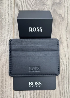 New Hugo Boss Credit Card Holder Black Leather Wallet