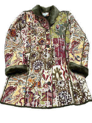 Chaqueta Abrigo Chico's Verde Paisley Imitación Piel de Oveja Hippie Cálida Abotonada Talla 0/XS Foto 1 de 4