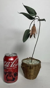 Vintage Original Emaille Blumen Skulptur Bronze Jade Stein geflochten Metall Korb - Bild 1 von 14