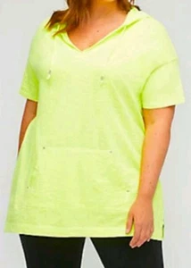 Catherines Women 0X 14 16 Pullover Hoodie Neon Yellow Pocket Stretch V Neck NEW - Picture 1 of 9