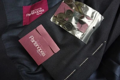 Sartoria Partenopea Navy Woven S110s Wool 2 Pc Suit Jacket Pants 44R BRAND NEW - Image 1 of 4