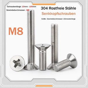 M8 Phillips Machine Screws Countersunk Flat Head Bolts DIN 965 A2 A2V Stainless - Picture 1 of 26