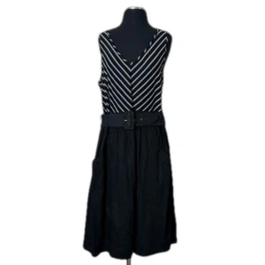 City Chic Ahoy Sailor Belted Fit Flare Dress Sleeveless Black White Nautical 20 - Picture 1 of 13