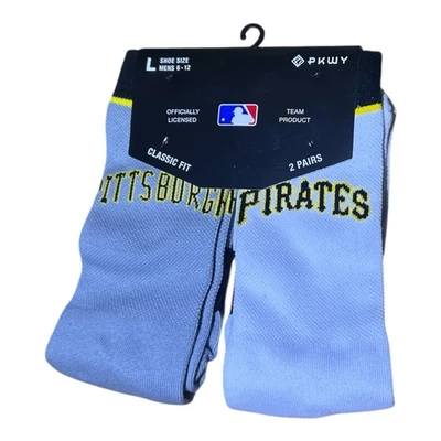 MLB Pittsburgh Pirates Classic Fit Crew Socks 2pr Gray White Men L 6-12 by pkwy - Image 1 of 2