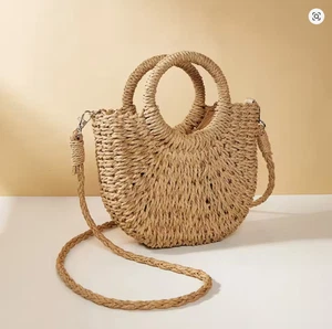 Women Boho Woven Handbag Summer Beach Tote Straw Bag Round Rattan Shoulder AF UK - Picture 1 of 3