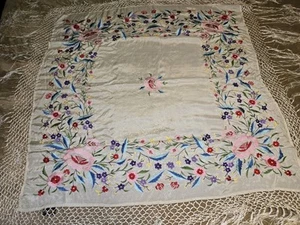 Vtg Mary Mcfadden Square Piano Shawl Tassel Fringe Floral Embroideried - Picture 1 of 17