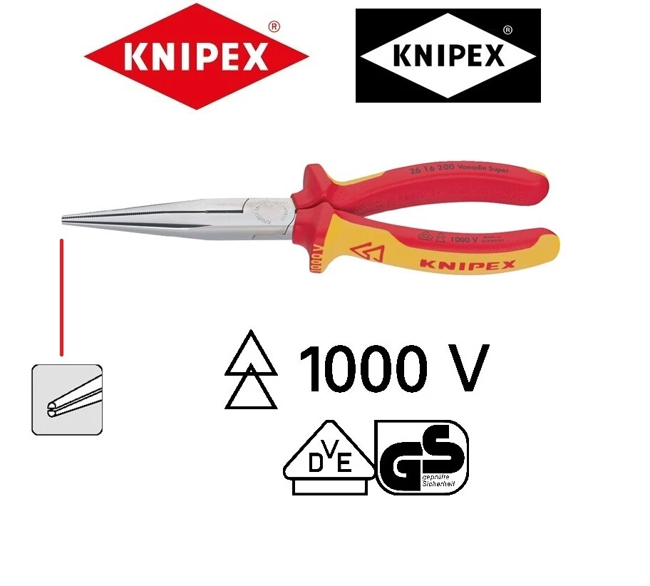 KNIPEX 2616200 Flachrundzange 200mm Storchenschnabelzange VDE isoliert bis 1000V - Bild 1 von 1