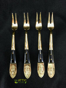 Siam SBF Buddha Flatware Set - 4 Snail Forks - Bronze Black Wood Handle