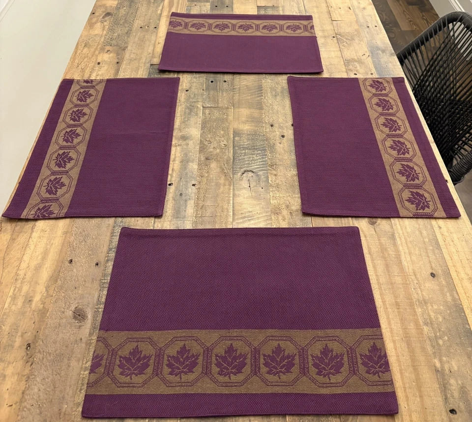 Lot Of 4 Lenox Purple & Gold FALL LEAVES Placemats: Thanksgiving • Machine Wash - Image 1 of 4