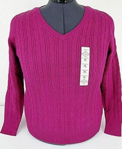 St John's Bay 5X Magenta Cable Knit Sweater V-neck Pink Long Sleeve Plus New - Bild 1 von 4