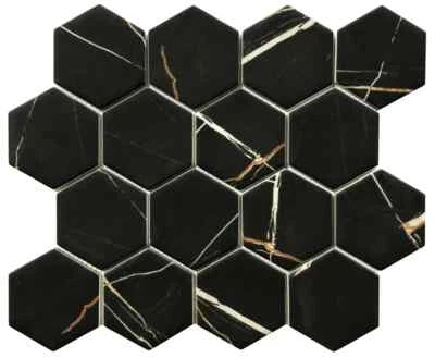 3" Hexagon Nero Black Glass Mosaic Tile For Wall Floor Tile - Image 1 of 2