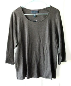 Karen Scott Size 0X Charcoal Gray Scoop Neck 3/4 Sleeve Shirt - Picture 1 of 4