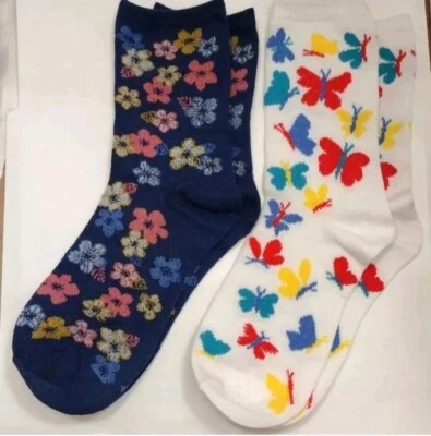 ¡Nuevo paquete de dos adorables pares de mariposas y flores talla única calcetines!! Foto 1 de 4