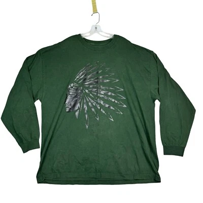 Camiseta Ring Of Fire Adulto 3XL Verde Manga Larga Indian Chief Head Foto 1 de 4