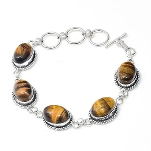 Ojo de tigre hecho a mano piedras preciosas 925 pulsera de joyería de plata e... - Imagen 1 de 4